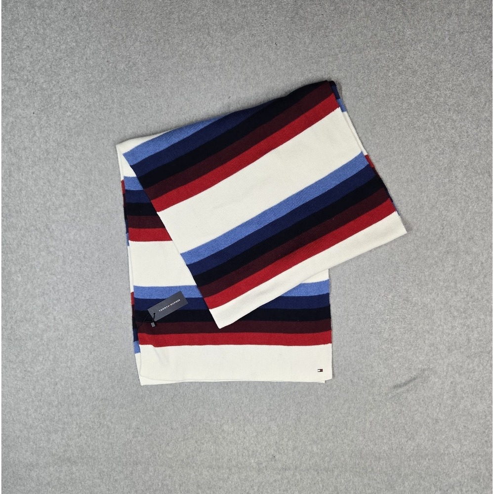 Tommy Hilfiger Women Scarf OS White Striped Knit Red Blue Patriotic NWT